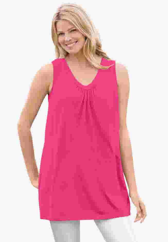 Perfect Printed Sleeveless Shirred V-Neck Tunic image number 7