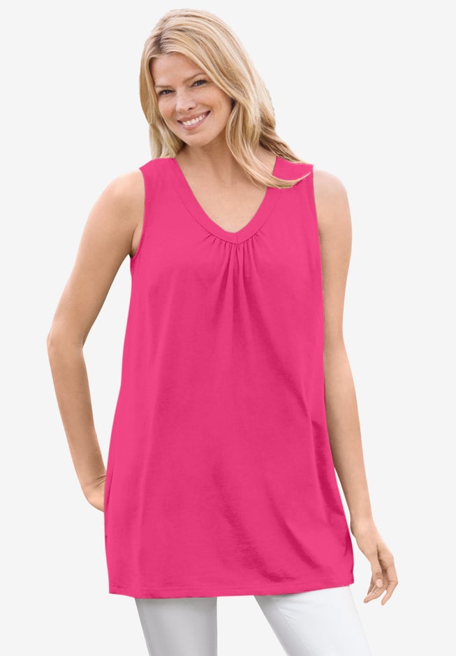 Perfect Printed Sleeveless Shirred V-Neck Tunic image number 7