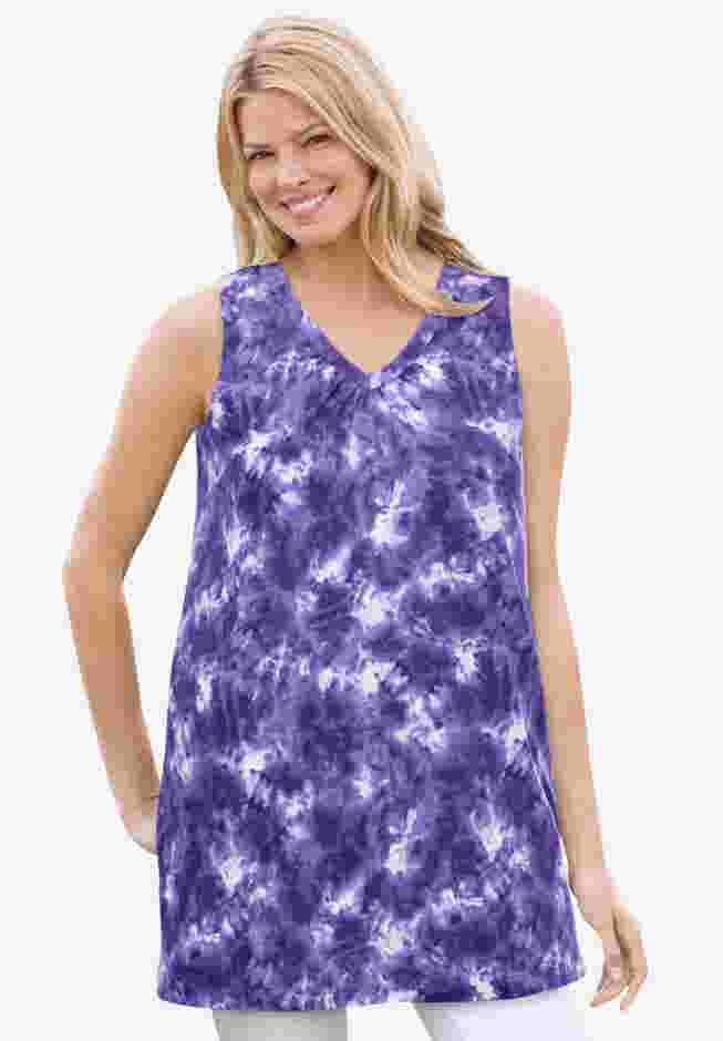Perfect Printed Sleeveless Shirred V-Neck Tunic image number 8