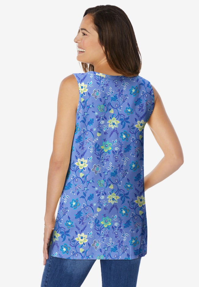 Perfect Printed Sleeveless Shirred V-Neck Tunic image number 1