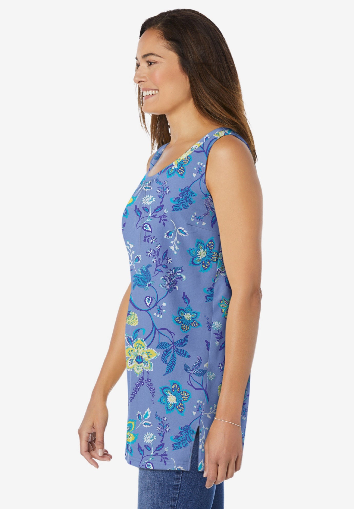 Perfect Printed Sleeveless Shirred V-Neck Tunic image number 2