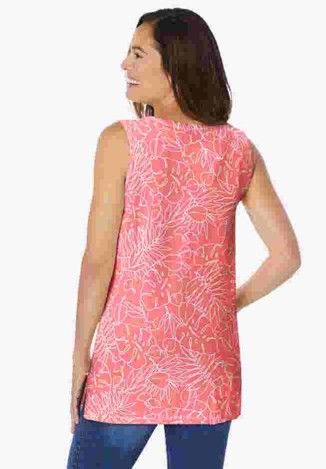 Perfect Printed Sleeveless Shirred V-Neck Tunic image number 1