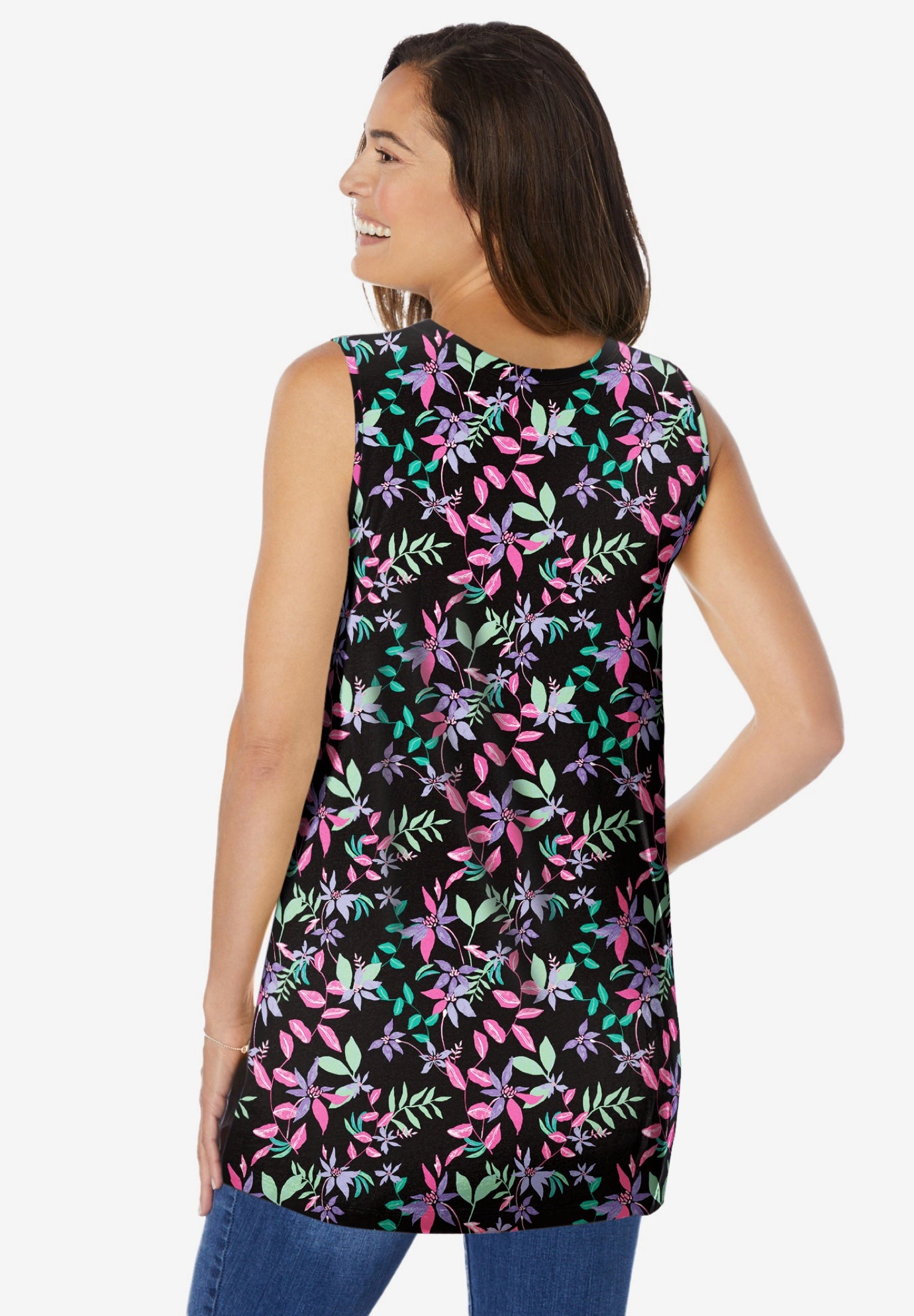 Perfect Printed Sleeveless Shirred V-Neck Tunic image number 1
