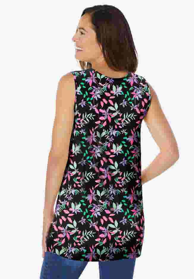 Perfect Printed Sleeveless Shirred V-Neck Tunic image number 1