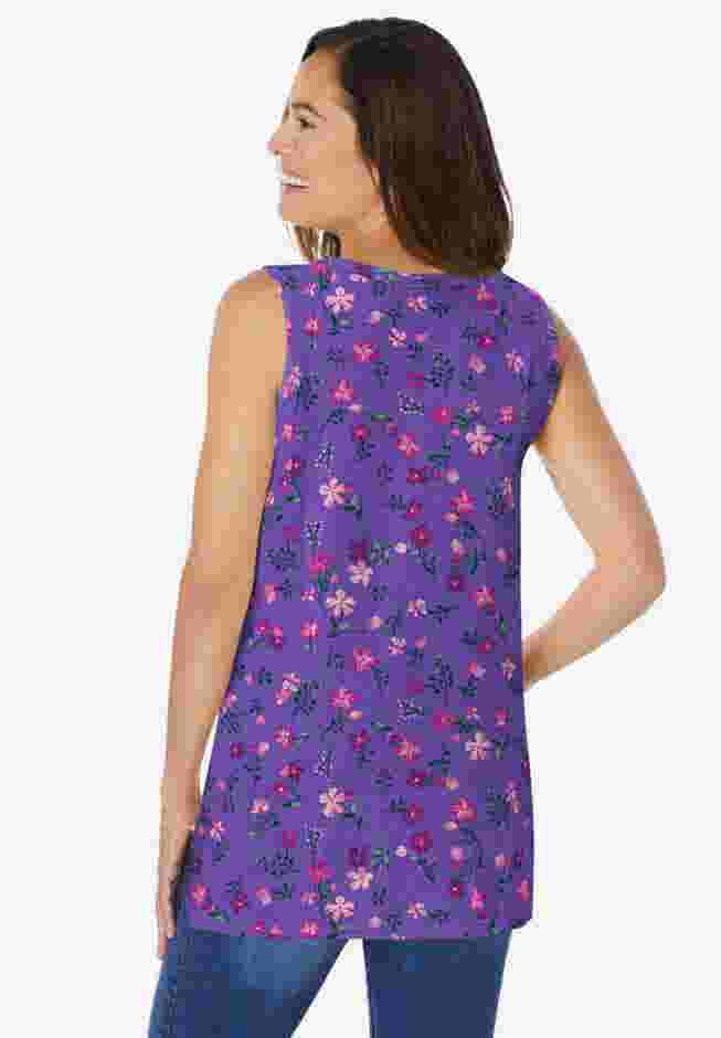 Perfect Printed Sleeveless Shirred V-Neck Tunic image number 1