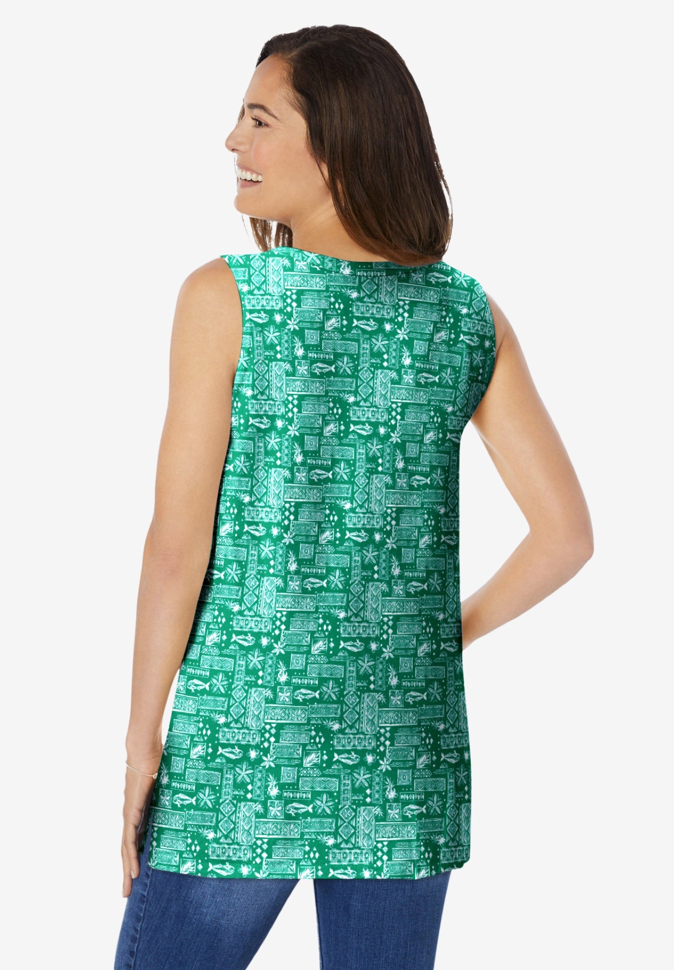 Perfect Printed Sleeveless Shirred V-Neck Tunic image number 1