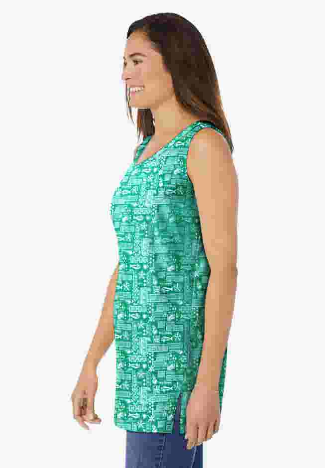 Perfect Printed Sleeveless Shirred V-Neck Tunic image number 2