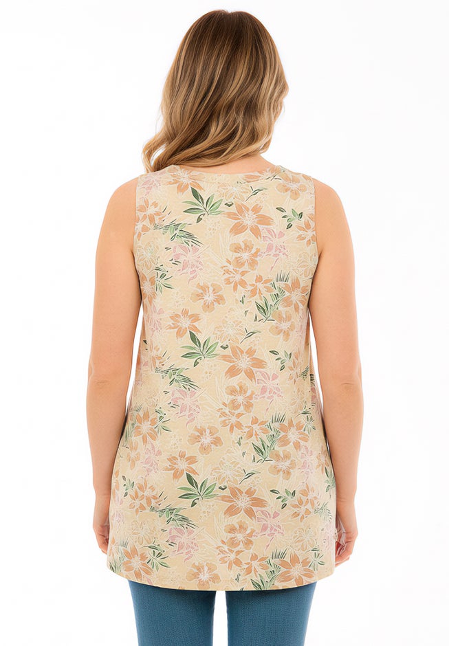 Perfect Printed Sleeveless Shirred V-Neck Tunic image number 1