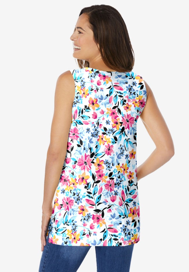 Perfect Printed Sleeveless Shirred V-Neck Tunic image number 1