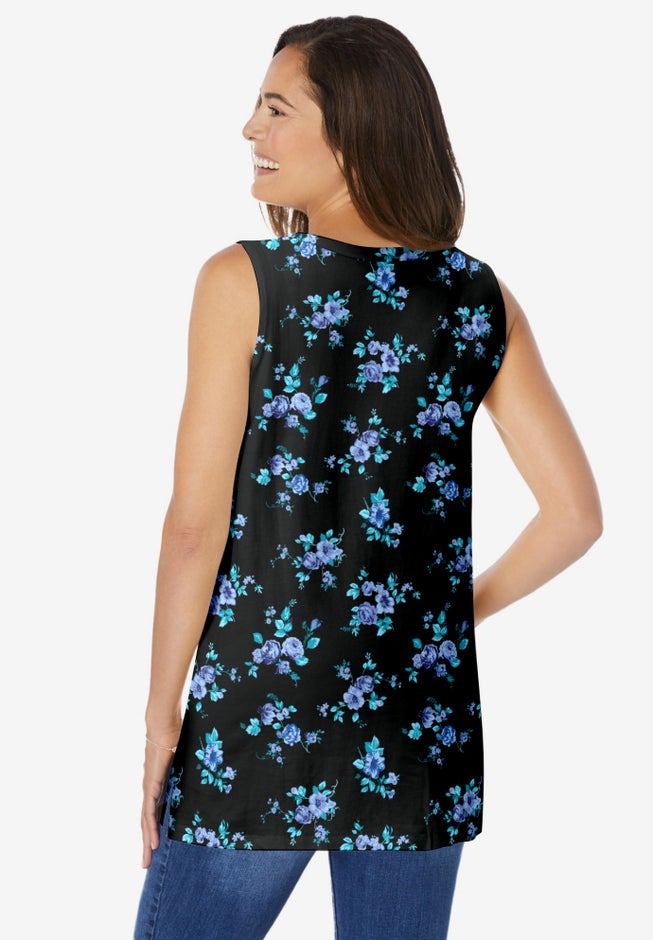 Perfect Printed Sleeveless Shirred V-Neck Tunic image number 1
