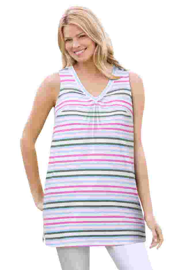 Perfect Printed Sleeveless Shirred V-Neck Tunic image number 0
