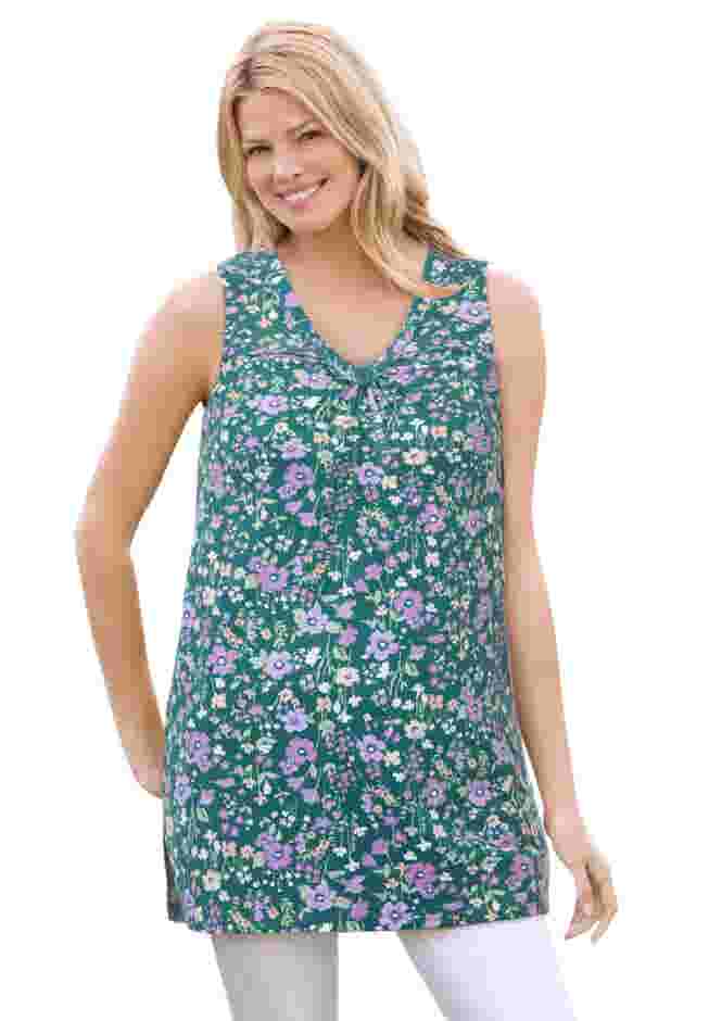 Perfect Printed Sleeveless Shirred V-Neck Tunic image number 0