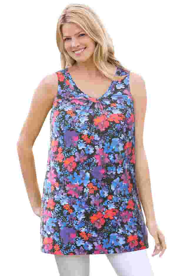 Perfect Printed Sleeveless Shirred V-Neck Tunic image number 0