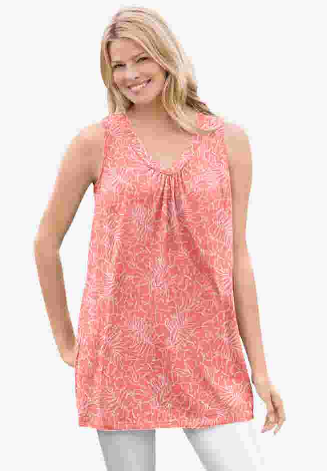 Perfect Printed Sleeveless Shirred V-Neck Tunic image number 0