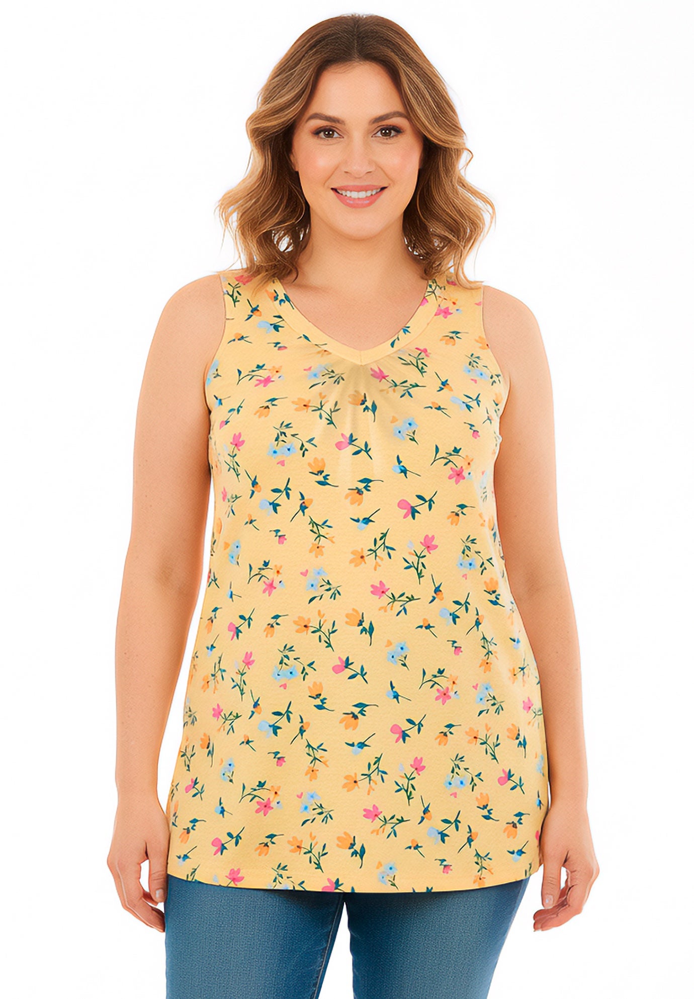 Perfect Printed Sleeveless Shirred V-Neck Tunic image number 0
