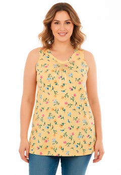Perfect Printed Sleeveless Shirred V-Neck Tunic