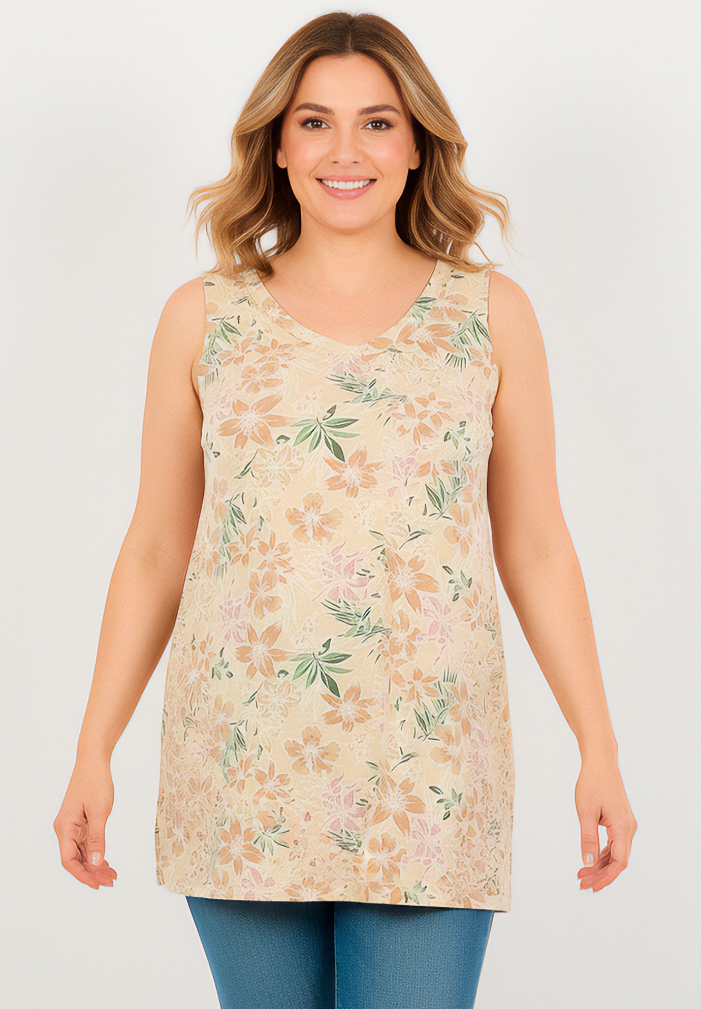 Perfect Printed Sleeveless Shirred V-Neck Tunic image number 0