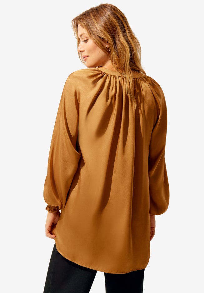 Satin V-Neck Tunic With Blouson Sleeves image number null
