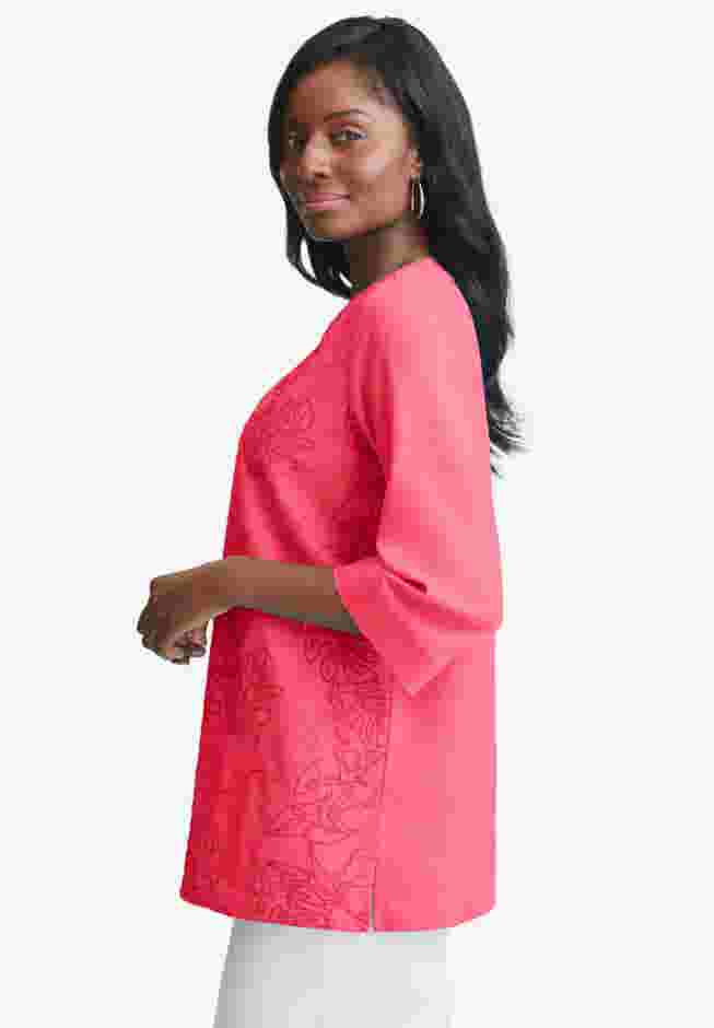 Linen V-Neck Embroidered Tunic image number 2
