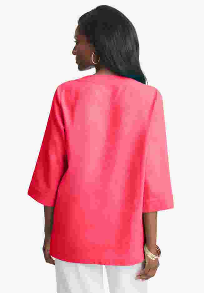 Linen V-Neck Embroidered Tunic image number 3