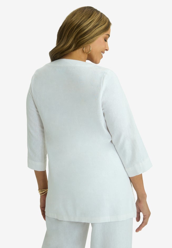 Linen V-Neck Embroidered Tunic image number 1