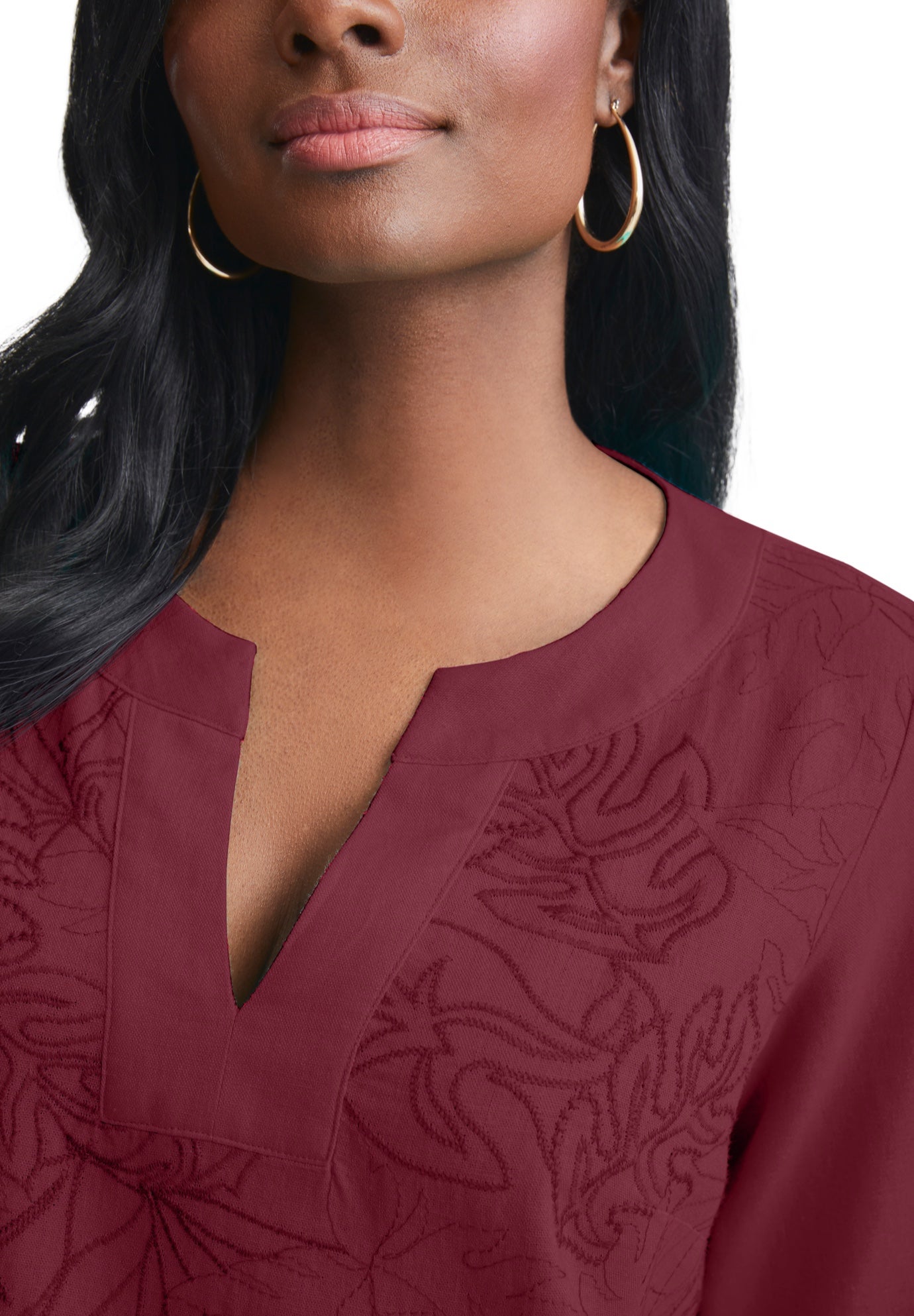 Linen V-Neck Embroidered Tunic image number 3