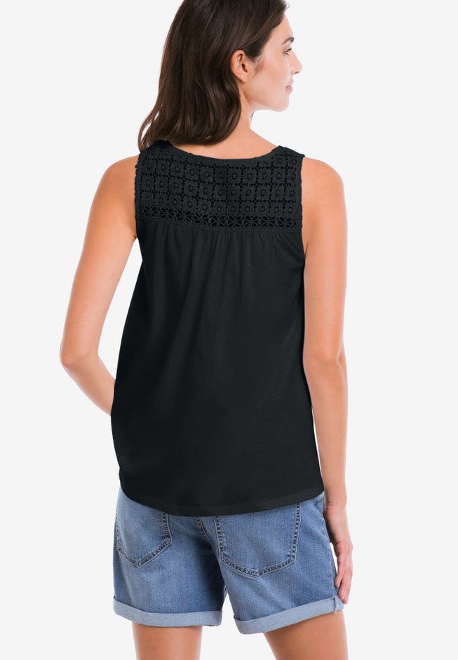 100% Cotton Crochet Scoop Neck A-Line Tank image number 1