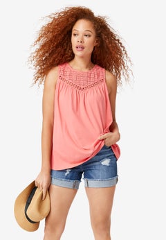 100% Cotton Crochet Scoop Neck A-Line Tank