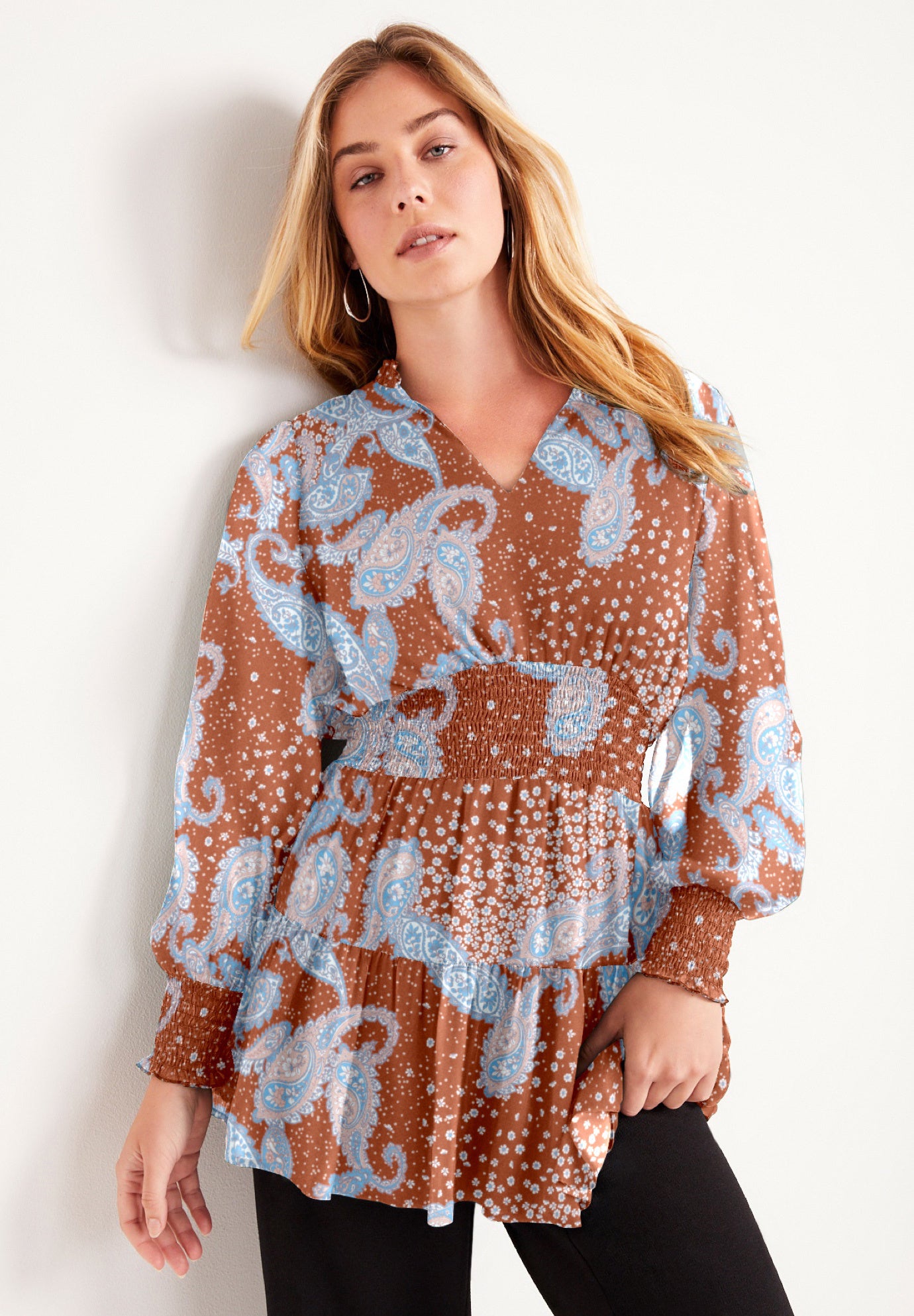 Smocked Georgette Tunic image number 0