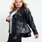 High-Low Peplum Leather Jacket image number null