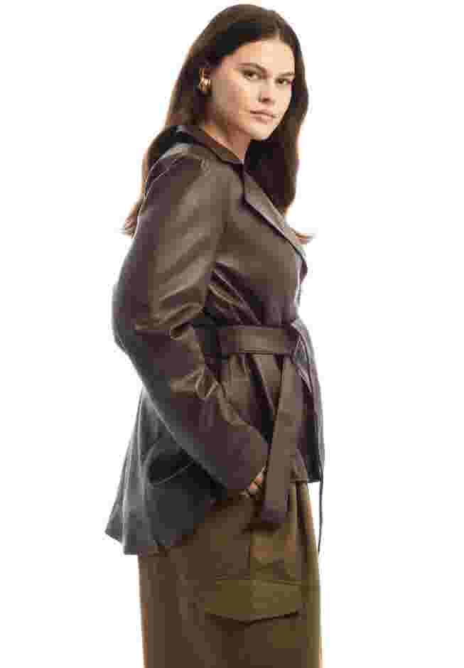 High-Low Peplum Leather Jacket image number 2