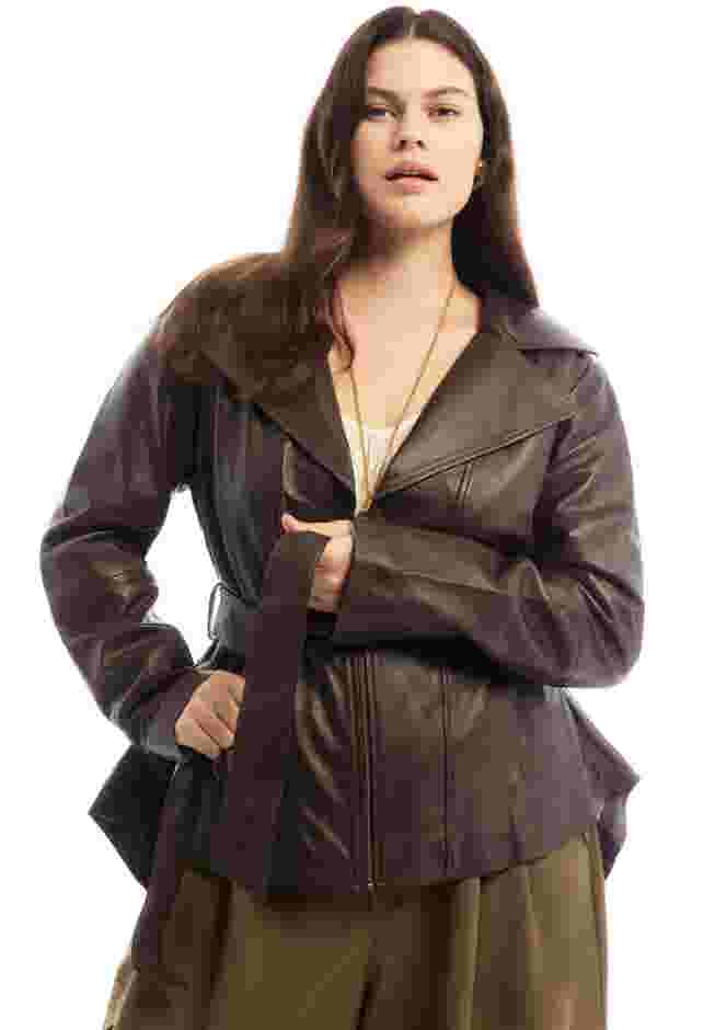 High-Low Peplum Leather Jacket image number 3
