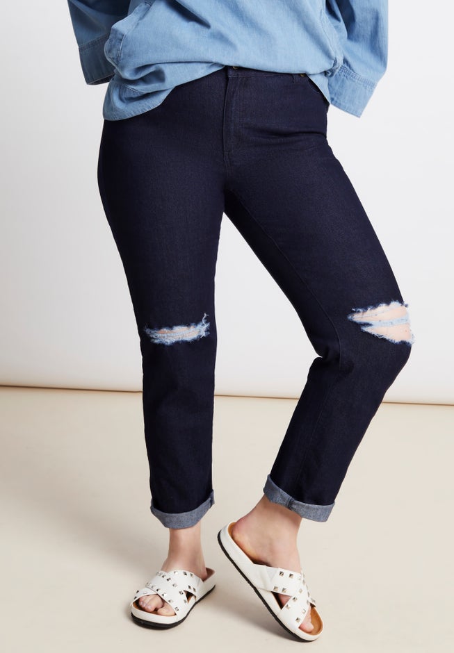 June Fit Distressed Straight-Leg Jeans image number null