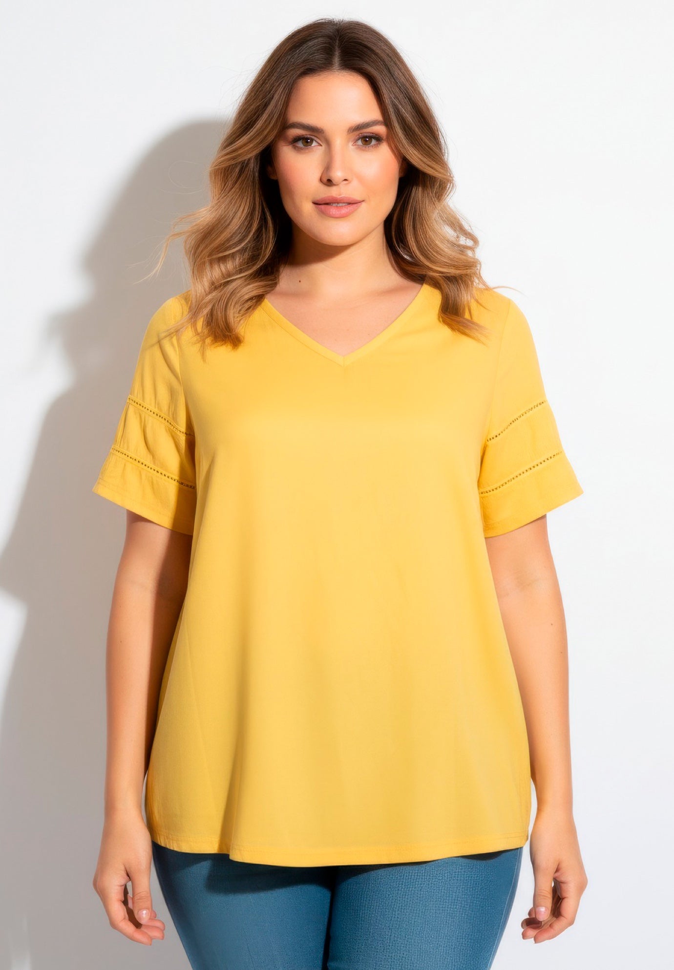 Openwork Trim Short Sleeve Top image number 2