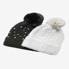Pearl-Embellished Ribbed Beanie Hat. image number null