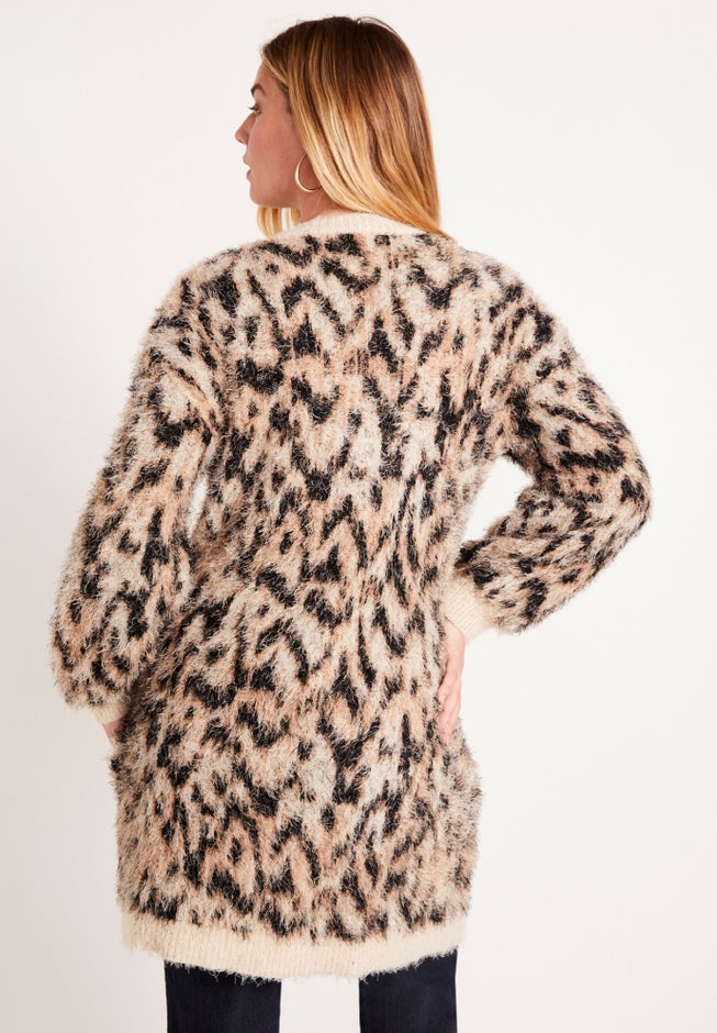 Leopard-Print Eyelash Cardigan image number 1
