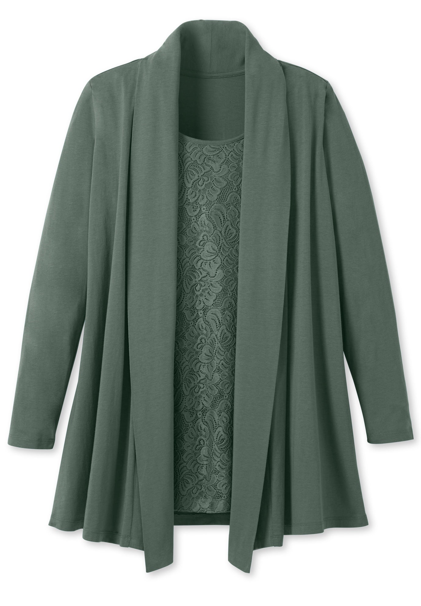 2-Fer Cardigan & Attached Lace Tunic image number 1