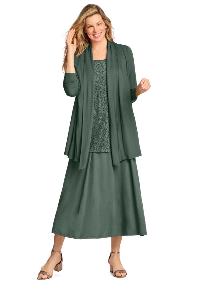 2-Fer Cardigan & Attached Lace Tunic image number 2