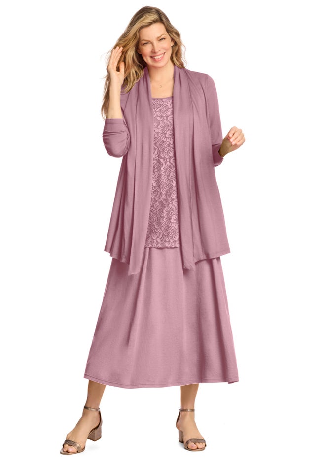 2-Fer Cardigan & Attached Lace Tunic image number 2