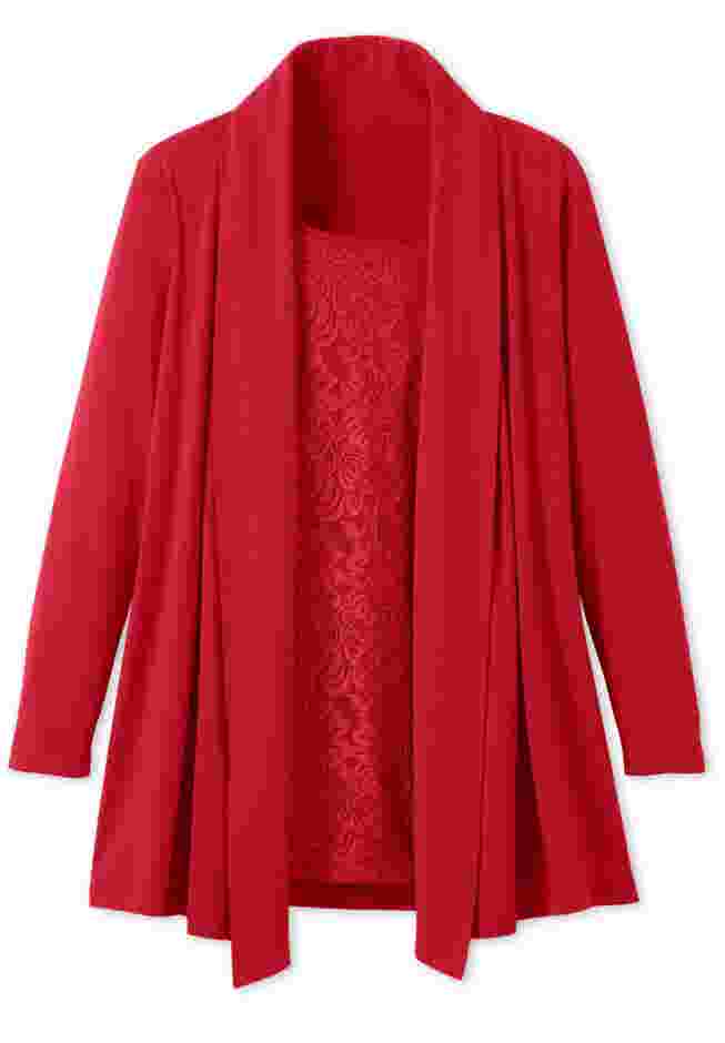 2-Fer Cardigan & Attached Lace Tunic image number 1