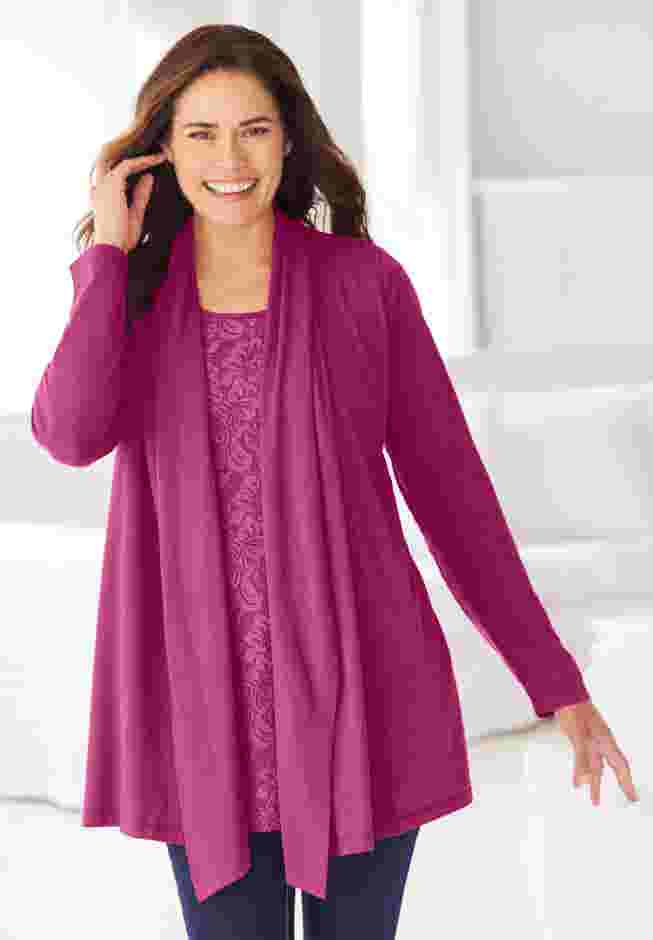 2-Fer Cardigan & Attached Lace Tunic image number 0
