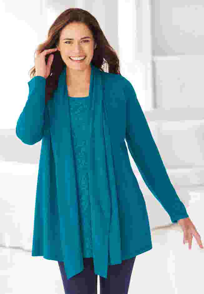 2-Fer Cardigan & Attached Lace Tunic image number 0