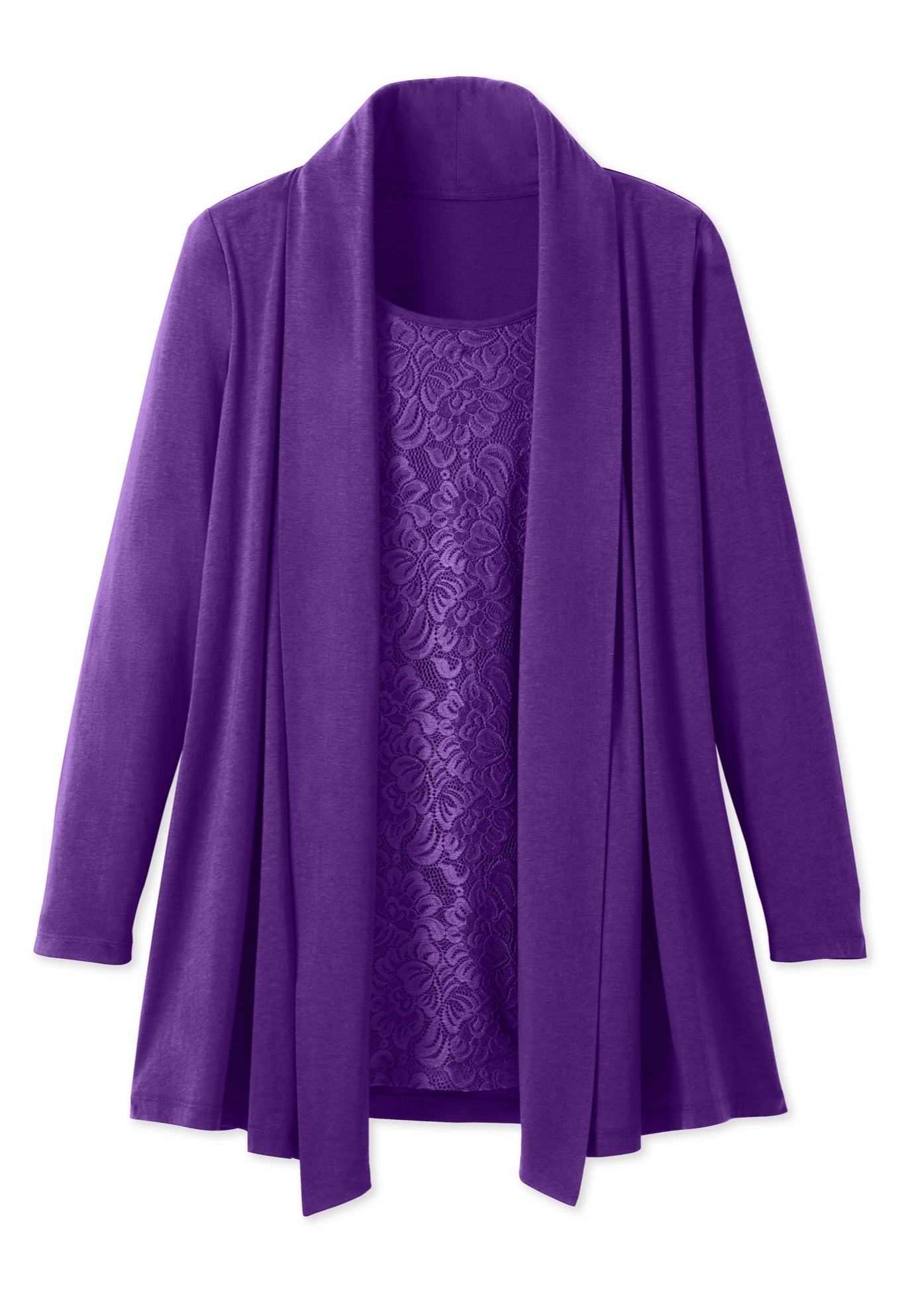 2-Fer Cardigan & Attached Lace Tunic image number 1