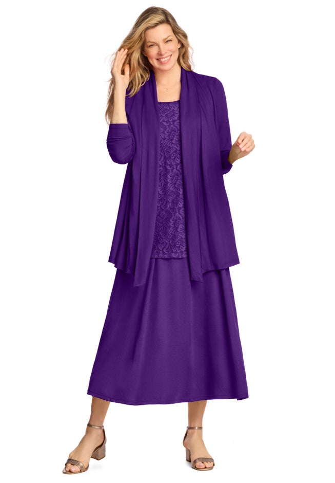 2-Fer Cardigan & Attached Lace Tunic image number 2