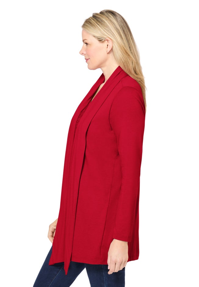 2-Fer Cardigan & Attached Lace Tunic image number 3