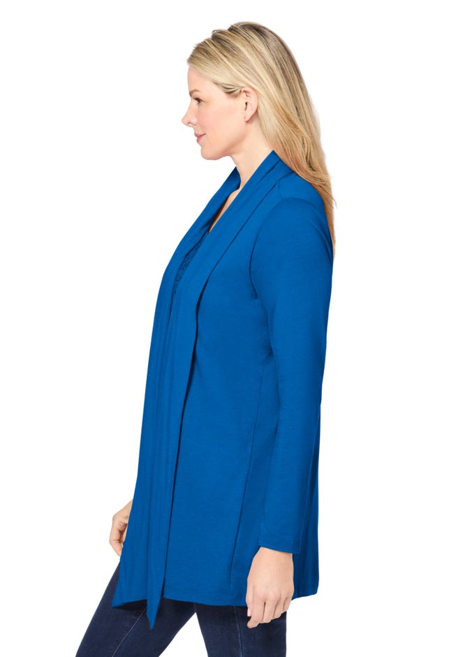 2-Fer Cardigan & Attached Lace Tunic image number 4