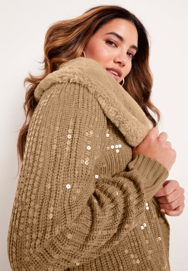 Sequin Button-Up Sweater image number 3