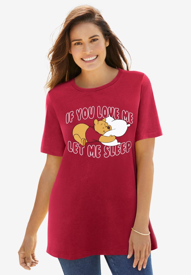 Disney Women's Short Sleeve Crew Tee Red Winnie the Pooh Let Me Sleep image number null