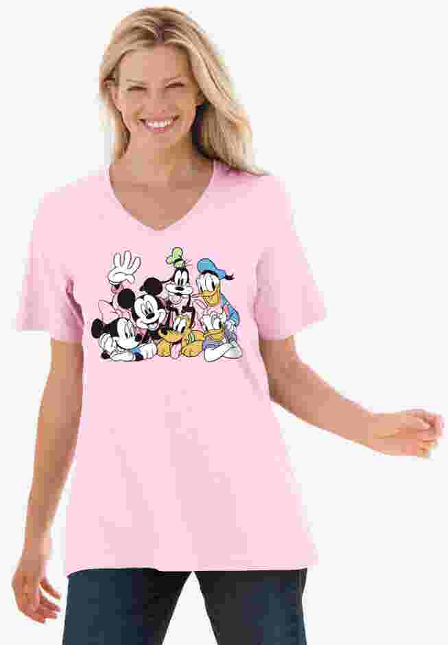 Disney Women's Short Sleeve V-Neck Tee Pink Mickey Mouse and Friends image number 0