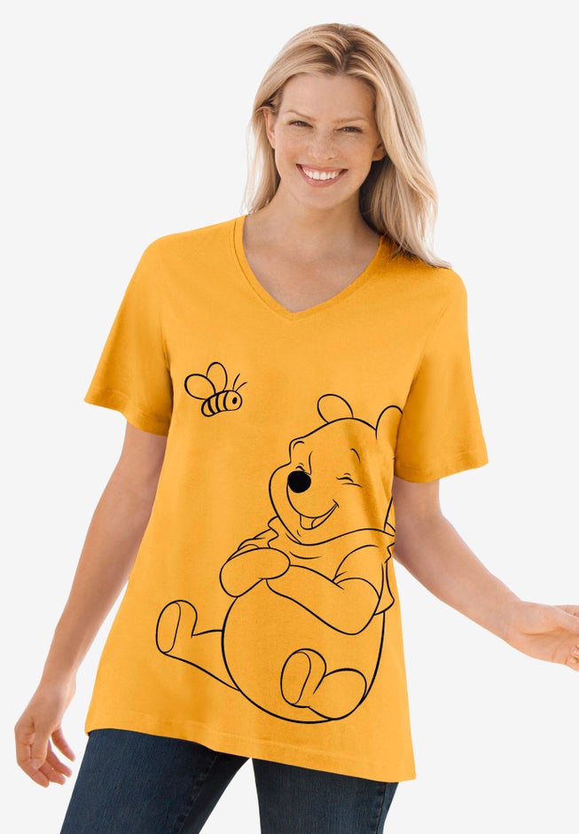 Disney Women's Short Sleeve V-Neck Tee Gold Winnie the Pooh Honey Pot image number null
